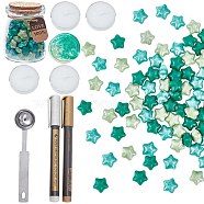 CRASPIR Sealing Wax Particles, with Metallic Markers Paints Pens, Stainless Steel Spoon, Candle, for Retro Seal Stamp, Green, 9mm, about 111pcs/set(DIY-CP0002-25)