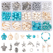 Elite DIY Jewelry Making Finding Kits, Including Turtle & Mermaid & Dolphin & Starfish Alloy Pendants & Hangers, Synthetic Turquoise & Natural Shell & Glass Seed Beads, Brass Jump Rings, Mixed Color, 292Pcs/box(DIY-PH0008-98)