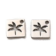 304 Stainless Steel Charms, Square with Coconut Tree Charm, Stainless Steel Color, 5.5x5.5x0.8mm, Hole: 1mm(STAS-K265-03P)