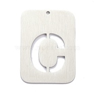 304 Stainless Steel Pendants, Rectangle with Alphabet, Hollow, Letter.C, 32x22x1mm, Hole: 1.5mm(STAS-K216-49C-P)