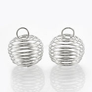 Hollow Lantern Iron Wire Bead Cage Pendants, Spiral Bead Cage, Platinum, 21x19.5mm, Hole: 5.5mm(IFIN-N001-02P)