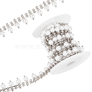 Rhinestone Cup Chain, with Brass Finding and Imitation Pearl, with Spool, Platinum, 17mm, about 2 Yards/roll(CHC-WH0003-02B)
