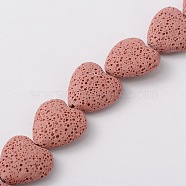 Dyed Natural Lava Rock Bead Strands, Heart, Pink, 20~21x20~21x7~8mm, Hole: 1mm, about 20pcs/strand, 15.55 inch(G917-3)