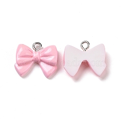 Opaque Resin Pendants, with Platinum Tone Iron Loops, Bowknot Charm, Pink, 15.5x17.5x5.5mm, Hole: 2mm(X-RESI-J023-04A)