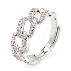 Curb Chains Shape Cubic Zirconia Adjustable Rings, Platinum Brass Ring, Lead Free & Cadmium Free, Flamingo, Inner Diameter: 18.2mm(RJEW-Q781-05P-01)