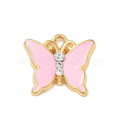 304 Stainless Steel Micro Pave Clear Cubic Zirconia Pendants, Butterfly Charms, with Enamel, Golden, Pink, 12x13.5x2.5mm, Hole: 1.4mm(SA-CBA8A4A-03A-G)
