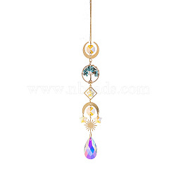 Glass Teardrop Hanging Suncatcher Prism Ornament, with Synthetic Turquoise Chips Tree of Life and Metal Link, for Home Garden Car Decoration, 420mm(PW-WG88031-06)