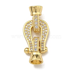 Brass Micro Pave Cubic Zirconia Fold Over Clasps, Real 18K Gold Plated, Clear, 28mm(KK-U037-27G-02)