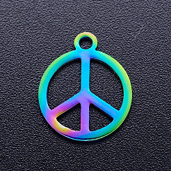 Ion Plating(IP) 304 Stainless Steel Charms, Peace Sign, Rainbow Color, 14x12x1mm, Hole: 1.5mm(STAS-Q201-JN183)