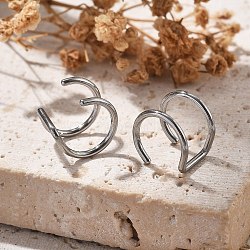 304 Stainless Steel 2 Line Hoop Clip on Nose Rings, Cuff Nose Rings, Stainless Steel Color, 9.5x10x8mm(AJEW-A062-07P)