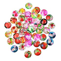 50Pcs Flower Printed Glass Cabochons, Half Round/Dome, Mixed Color, 20x6mm(sgGGLA-SZ0001-18)