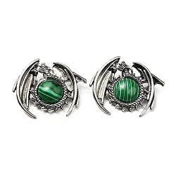 Synthetic Malachite Pendants, Dragon Charms, with Rack Plating Antique Silver Tone Alloy Findings, Cadmium Free & Lead Free, 40x48x12mm, Hole: 9x6mm(G-B033-05AS-17)