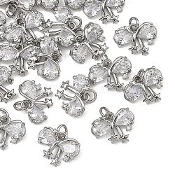 SHEGRACE Brass Pave Clear Cubic Zirconia Charms, Bowknot Charms, Cadmium Free & Nickel Free & Lead Free, Long-Lasting Plated, Platinum, 10x12x3mm, Hole: 2.5mm(XGRQ4D319-654P)