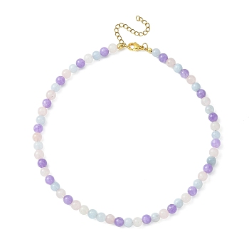 Natural Aquamarine & Rose Quartz & Amethyst Round Beaded Necklaces with 304 Stainless Steel Clasps, 14.96 inch(38cm)