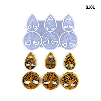 Tree of Life DIY Food Grade Silicone Pendant Molds, Resin Casting Molds, For UV Resin, Epoxy Resin Jewelry Making, Teardrop and Flat Round, White, 105x157x7mm