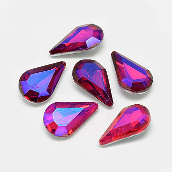Pointed Back Glass Rhinestone Cabochons, Back Plated, Faceted, AB Color Plated, teardrop, Red, 13x8x4mm