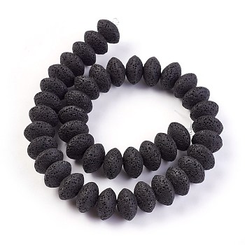 Natural Lava Rock Beads Strands, Dyed, Rondelle, Black, 15~16x9.5~9.7mm, Hole: 2.5mm, about 42pcs/strand, 15.15 inch~15.55 inch(38.5~39.5cm)