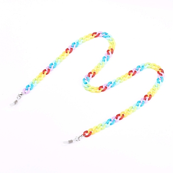 Eyeglasses Chains, Neck Strap for Eyeglasses, with Opaque Acrylic Cable Chains and Rubber Loop End, Platinum, Colorful, 25.4 inch(64.5cm)