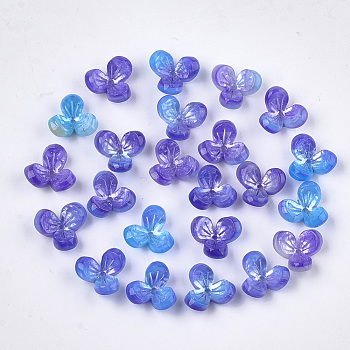 Cellulose Acetate(Resin) Bead Caps, 3-Petal, Flower, DarkSlate Blue, 12x13x5.5~6mm, Hole: 1.2mm