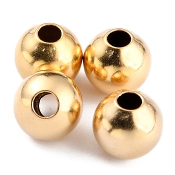 Brass Spacer Beads, Long-Lasting Plated, Round, Real 24K Gold Plated, 6x5.5mm, Hole: 2mm