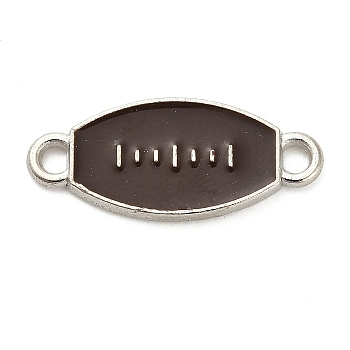 Alloy Enamel Connector Charms, Sports Links, Cadmium Free & Lead Free, Platinum, Coconut Brown, Rugby, 9.5x21.5x1.5mm, Hole: 1.8mm