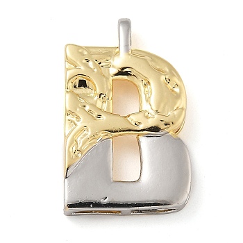 Brass Pendants, Real 18K Gold Plated And Platinum, Letter Charms, Letter B, 28x17x4.5mm, Hole: 4x2mm