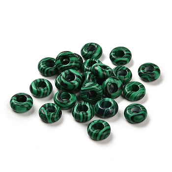 Synthetic Malachite European Beads, Large Hole Beads, Rondelle, 10x4.5~5mm, Hole: 4~4.3mm