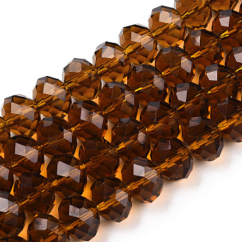 Handmade Glass Beads, Faceted Rondelle, Sienna, 12x8mm, Hole: 1mm, about 72pcs/strand