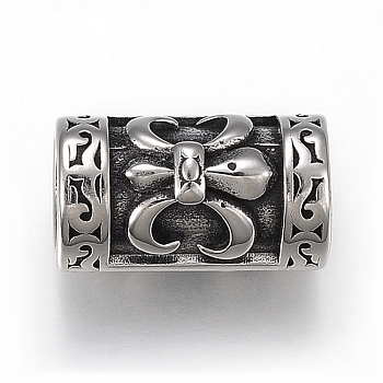 304 Stainless Steel Beads, Column with Fleur De Lis, Antique Silver, 20.5x13x12mm, Hole: 8.5mm