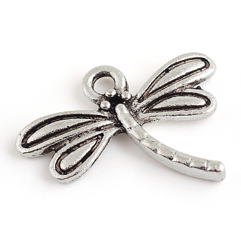 Tibetan Style Alloy Pendants, Dragonfly, Cadmium Free & Nickel Free & Lead Free, Antique Silver, 16x20x2mm, Hole: 2mm, about 970pcs/1000g