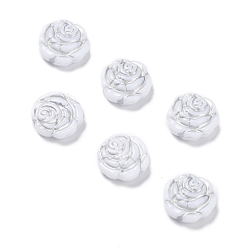 Opaque Acrylic Beads, Metal Enlaced, Rose, White, 13.5x14x4.5~5mm, Hole: 1.6mm, about 950pcs/500g