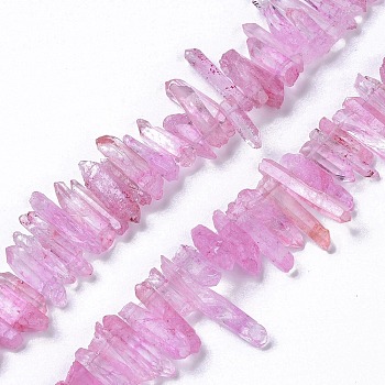 Natural Crackle Quartz Crystal Dyed Beads Strands, Chip, Violet, 13~38x3~7x4~7mm, Hole: 1mm, about 67~70pcs/strand, 14.76~15.16''(37.5~38.5cm)