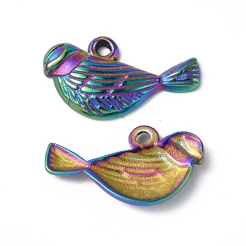 Ion Plating(IP) 304 Stainless Steel Charms, Bird Charm, Rainbow Color, 8.5x15.5x2mm, Hole: 1mm