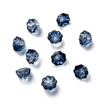 Transparent Glass Beads, Lotus Pod, Marine Blue, 10.5x6.5mm, Hole: 1.4mm