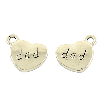 Tibetan Style Alloy Family Charms, Heart with Word dad, Cadmium Free & Nickel Free & Lead Free, Antique Silver, 13x15x3mm, Hole: 3mm