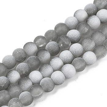 Frosted Crackle Glass Beads Strands, Rondelle, Gray, 8x7mm, Hole: 1.6mm, about 106pcs/strand, 30.31''(77cm)