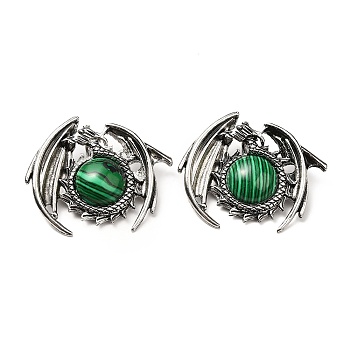 Synthetic Malachite Pendants, Dragon Charms, with Rack Plating Antique Silver Tone Alloy Findings, Cadmium Free & Lead Free, 40x48x12mm, Hole: 9x6mm