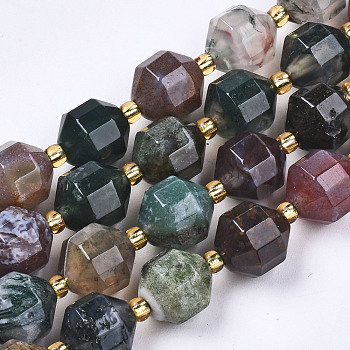 Natural Indian Agate Beads Strands, Faceted, Round, 10x9.5mm, Hole: 1.2mm, Beads: 3.5x2mm, about 32~33pcs/strand, 15.16 inch(38.5cm)