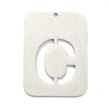 304 Stainless Steel Pendants, Rectangle with Alphabet, Hollow, Letter.C, 32x22x1mm, Hole: 1.5mm