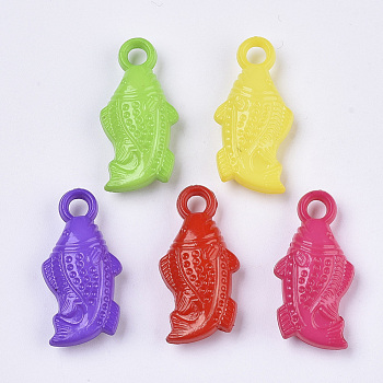 Opaque Acrylic Pendants, Fish, Mixed Color, 27~28x13.5x7mm, Hole: 3mm, about 450pcs/500g
