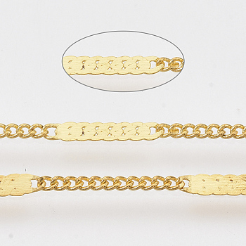 Soldered Brass Coated Iron Curb Chains, Twisted Chains, with Spool, Golden, 2x1.6x0.4mm, about 39.37 Feet(12m)/roll