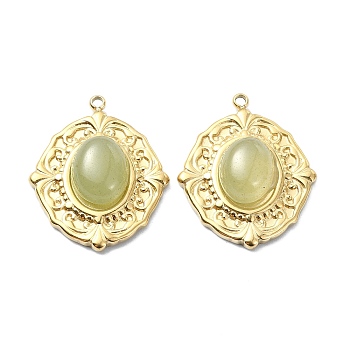 Natural Green Aventurine Oval Pendants, 304 Stainless Steel Charms, Real 14K Gold Plated, 23.5x19.5x6mm, Hole: 1.5mm