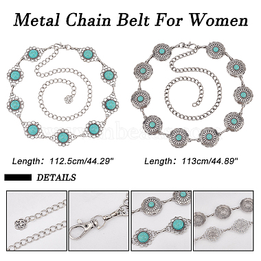 2Pcs 2 Styles Alloy Flower Link Chain Belt with Resin Beaded(AJEW-AR0001-64)-2