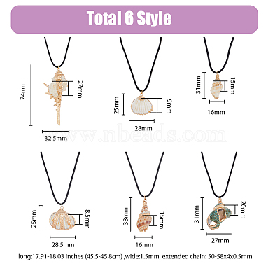 6Pcs 6 Style Natural Shell Pendant Necklaces Set with Wax Cords for Women(NJEW-AN0001-42)-2