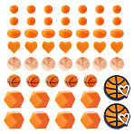 67Pcs 7 Styles Sports Ball Silicone Beads, Focal Beads, Orange, 13x14x8mm(SIL-TA0003-47B)