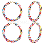 2 Pairs 304 Stainless Steel Hoop Earrings, Beaded Hoop Earrings, with Glass Seed Beads, Golden, Colorful, 66x70x8mm, Pin: 0.7x1mm(EJEW-ME0002-60)