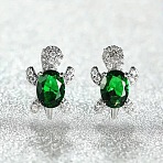 Tortoise Zinc Alloy Cubic Zirconia Stud Earrings, Platinum, Green, 16x10mm(WG8EE25-07)