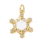 Christmas Brass Micro Pave Clear Cubic Zirconia Pendants, with Enamel, Snowflake Charms, Rack Plating, Long-Lasting Plated, Cadmium Free & Lead Free, Real 18K Gold Plated, 18.5x14.5x2.5mm, Hole: 3.5mm(KK-L268-011G)