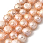 Natural Cultured Freshwater Pearl Beads Strands, Two Sides Polished, Grade 3A, Light Salmon, 11~12mm, Hole: 0.5mm, about 17pcs/strand, 7.09 inch(18cm)(PEAR-A006-13E)