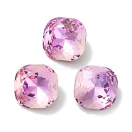 Glass Rhinestone Cabochons, Point Back & Back Plated, Faceted, Square, Light Rose, 8x8x4mm(RGLA-G020-03C-D123)